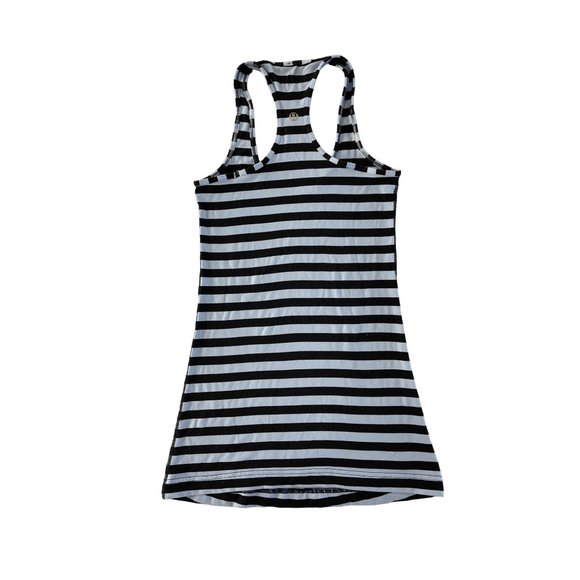 Lululemon Cool Racerback Sea Stripe‎ Polar Haze Black Tank Top Size 2 Yoga - Picture 8 of 9